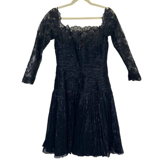 Patricia Rhodes Women's Size 6 Cocktail Dress Black Lace Pleated - Picture 2 of 8